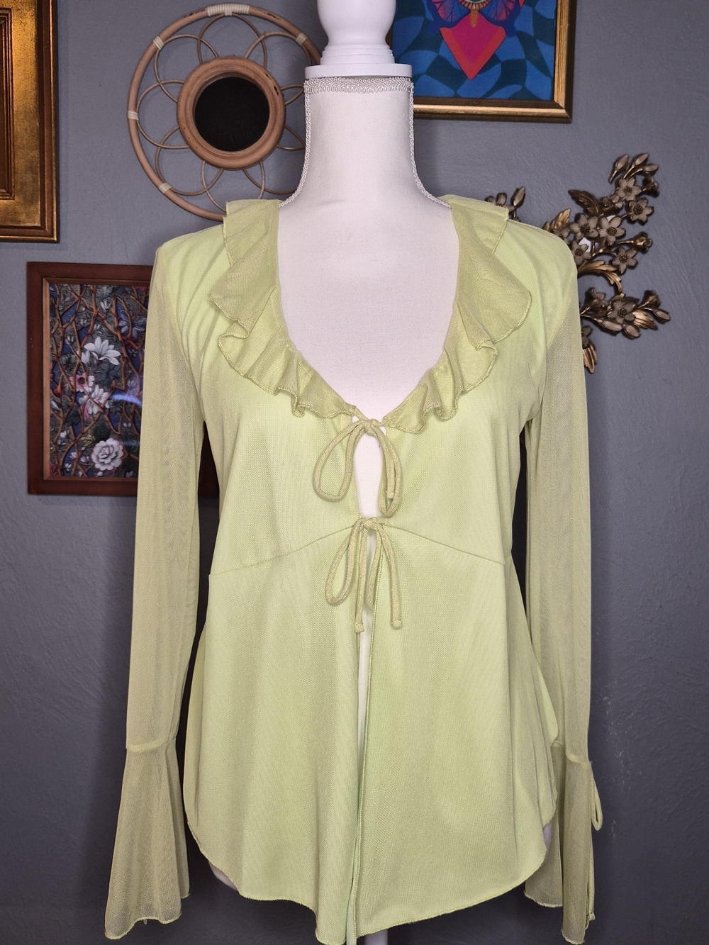 Light Green Ruffle Tie-Front Women's Top